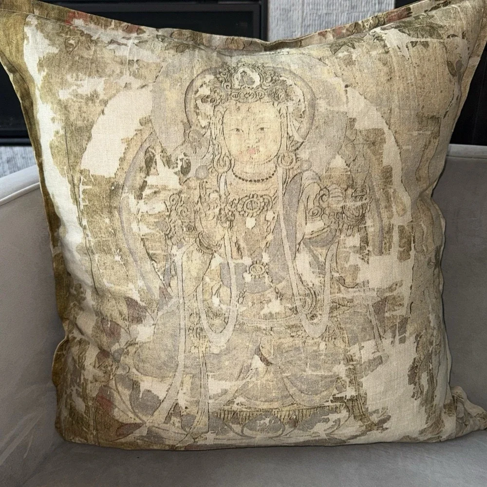 Pine Cone Hill Linen Pillow (COVER ONLY) 22x22 Buddha Zen Global Boho Meditative - Picture 1 of 12